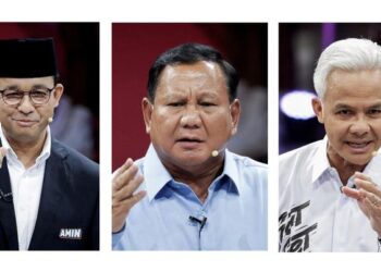 Foto: Foto Kolase Tiga Capres, Anies-Prabowo-Ganjar di Debat Perdana Capres 2024. (Reuters/Ajeng Dinar Ulfiana)